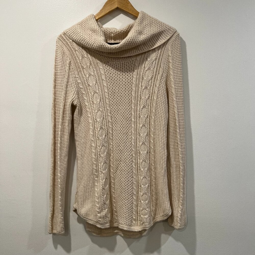 Jeanne Pierre Cream Cowl Neck Cable Neck Sweater Size S